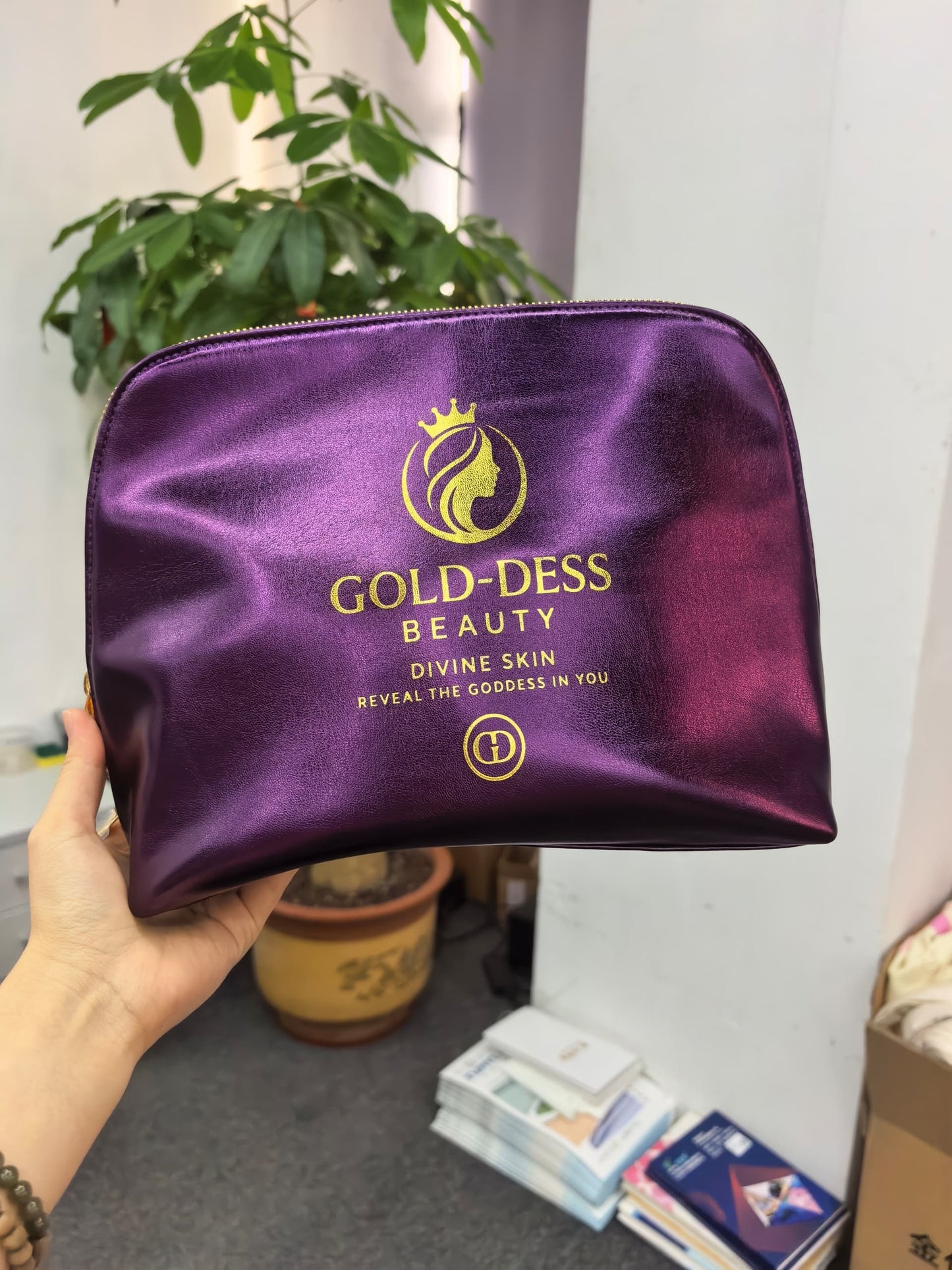 Luxury Cosmetic Bag – Purple & Gold