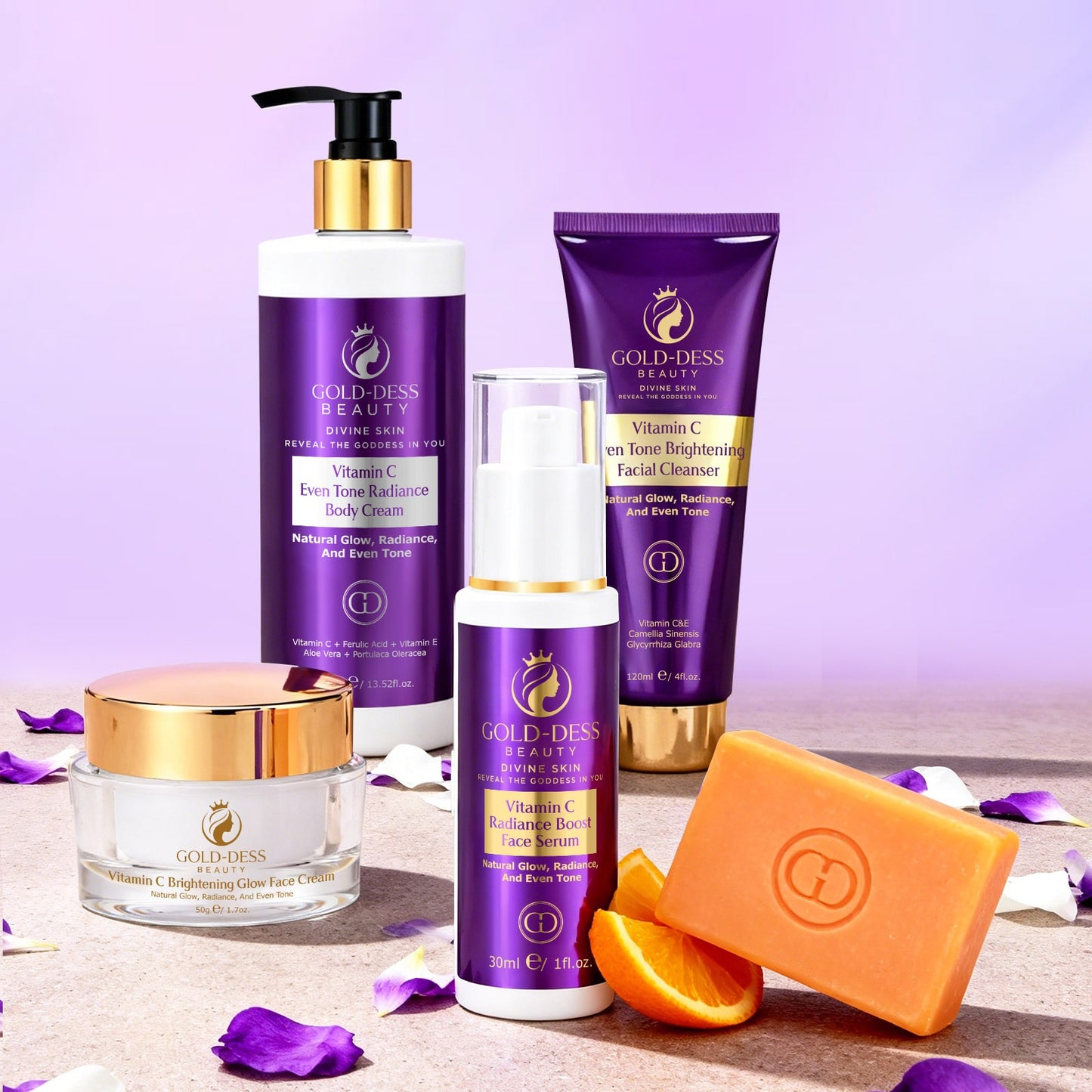 DIVINE GLOW COLLECTION Vitamin C - 5 Essential Products + Gold-Dess Signature Bag