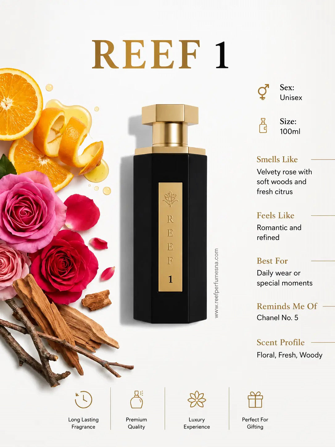Reef 1 – Parfum Arabe Unisexe Luxueux | Fragrance Florale & Boisée Élégante